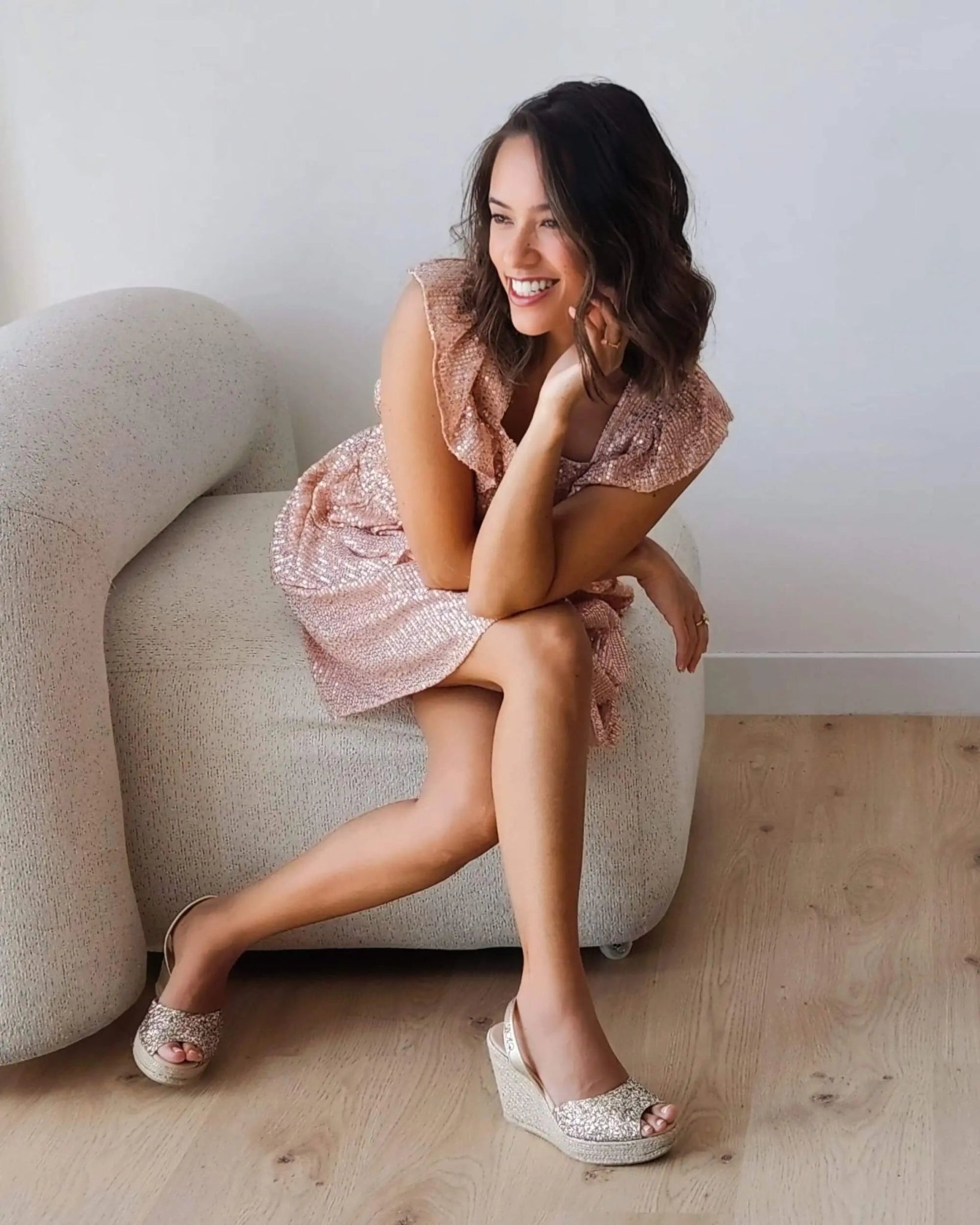 Espadrilles compensées Roxy couleur champagne pailleté